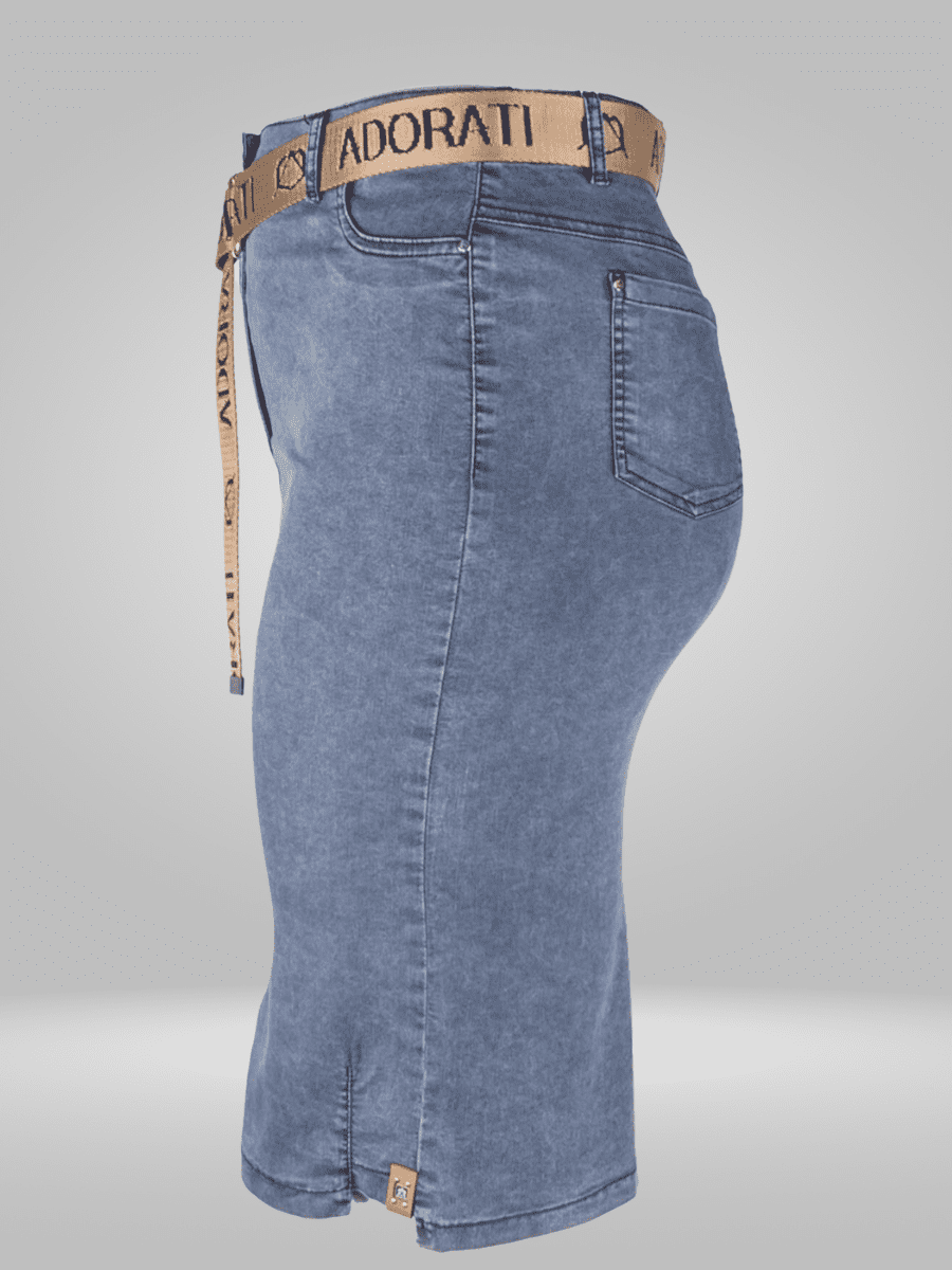 Upgrade your denim game with the Adorati Plus Size Denim Skirt, available in sizes 12-26. This stylish skirt is designed to flatter curvy figures, with a flat lay measurement of 86cm at the waist and 104cm at the hip. The length measures 66cm, and the hem is 104cm. Perfect for any occasion, this denim skirt is a must-have for your wardrobe.