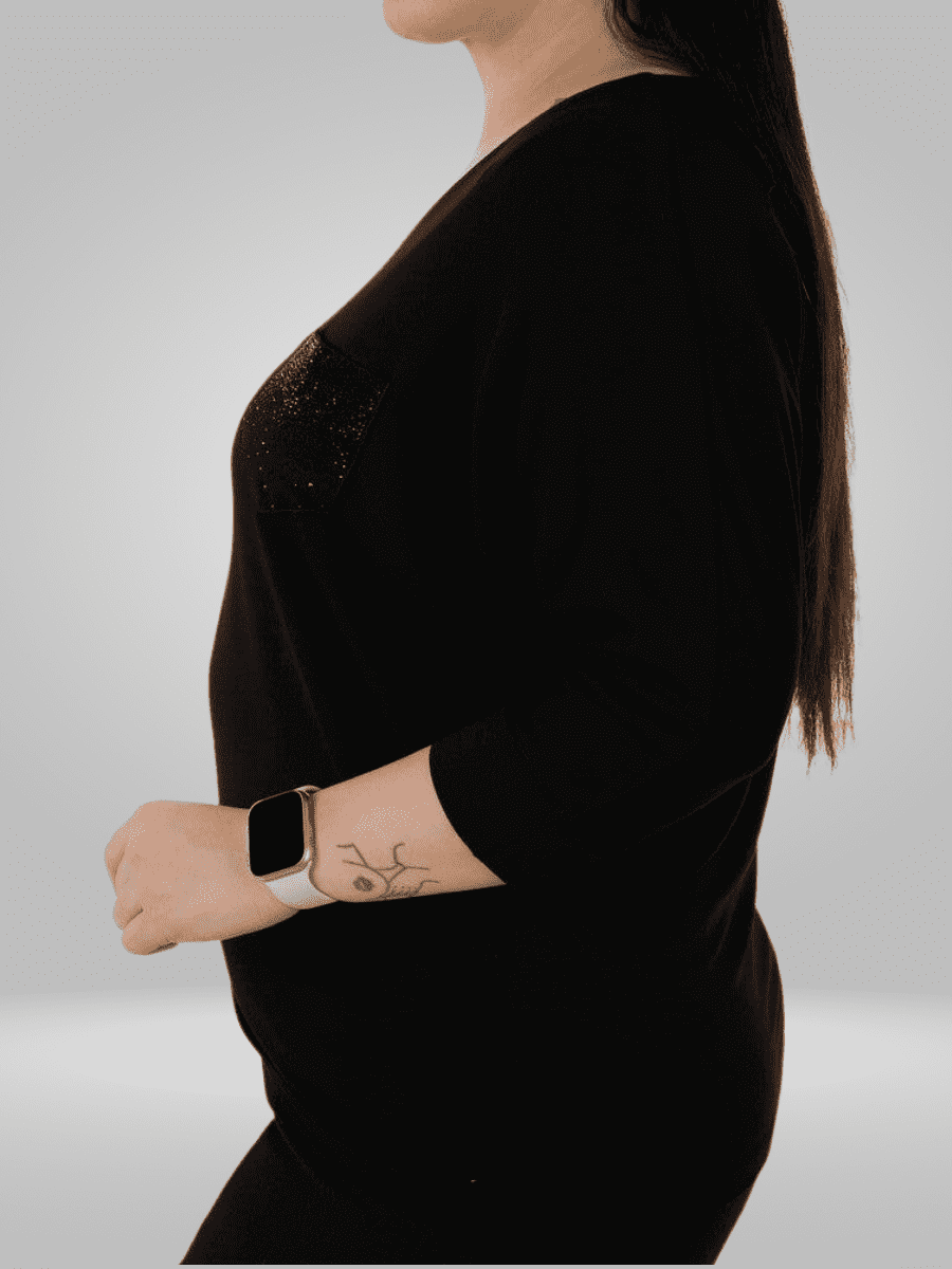 Add a touch of sophistication to your wardrobe with Kazee's Women's Blouse in classic black. This blouse features exquisite pocket stone embroidery and is made from 92% Viscose for ultimate comfort. Available in sizes M-XXL, it effortlessly elevates your style. Model is 1.74 cm tall with a bust of 108 cm, waist of 87 cm, and hips of 116 cm. Product content includes 92% Viscose and 8% Elite. Shop now and embrace timeless elegance!