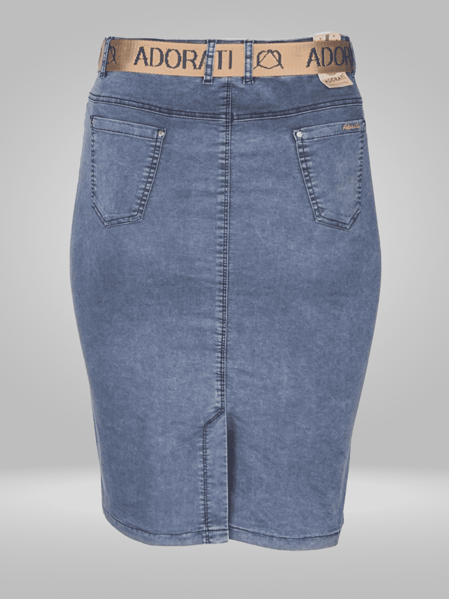 Upgrade your denim game with the Adorati Plus Size Denim Skirt, available in sizes 12-26. This stylish skirt is designed to flatter curvy figures, with a flat lay measurement of 86cm at the waist and 104cm at the hip. The length measures 66cm, and the hem is 104cm. Perfect for any occasion, this denim skirt is a must-have for your wardrobe.