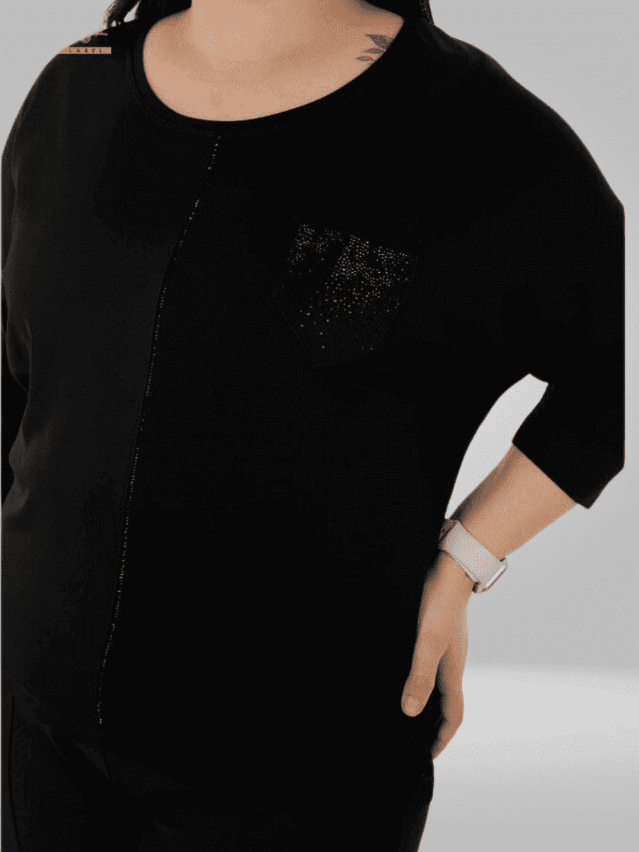 Add a touch of sophistication to your wardrobe with Kazee's Women's Blouse in classic black. This blouse features exquisite pocket stone embroidery and is made from 92% Viscose for ultimate comfort. Available in sizes M-16, it effortlessly elevates your style. Model is 1.74 cm tall with a bust of 108 cm, waist of 87 cm, and hips of 116 cm. Product content includes 92% Viscose and 8% Elite. Shop now and embrace timeless elegance!