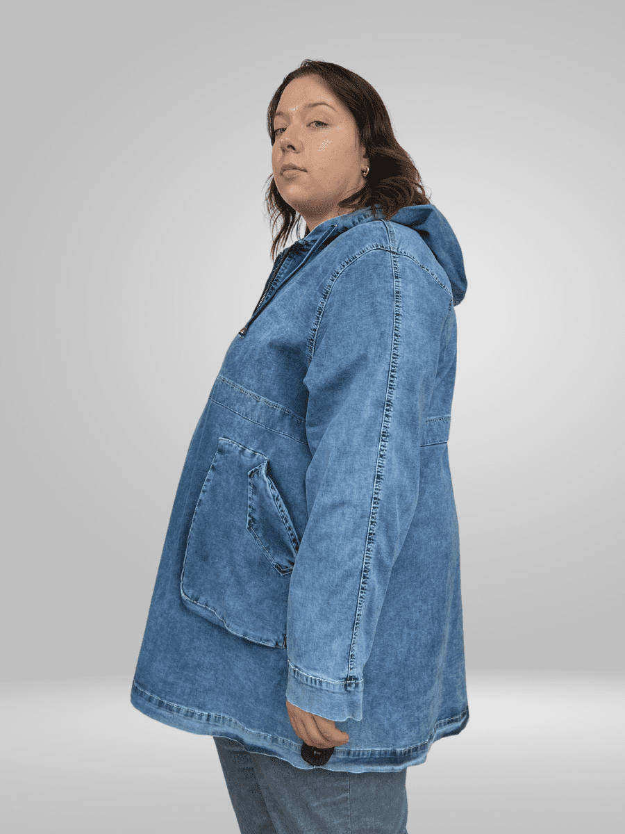Upgrade your wardrobe with the Duran Plus Size Denim Jacket Hoodie. Made from premium materials, this stylish and cozy jacket features pockets, a soft lining, and adjustable drawstrings for ultimate comfort. A must-have for any fashion-forward individual. Shop now!