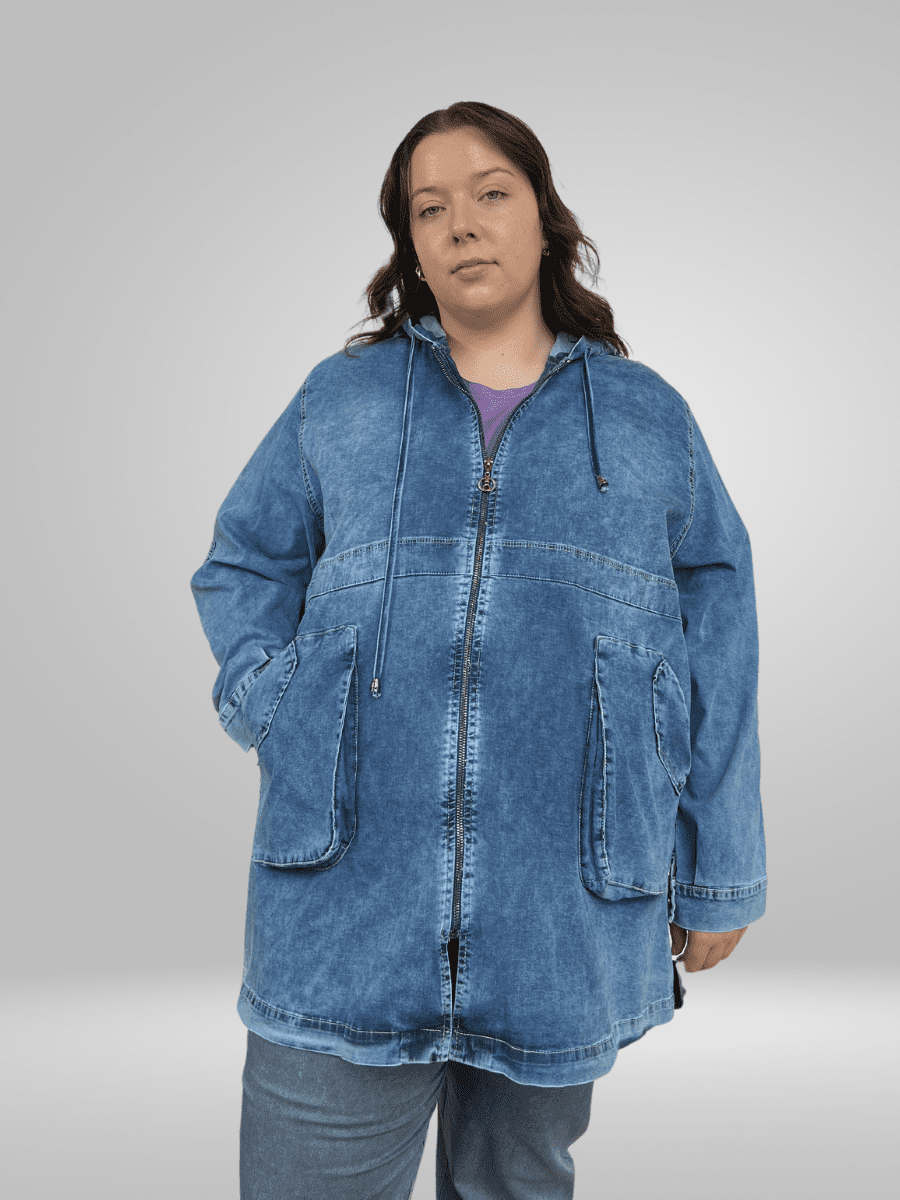 Jean jacket with hoodie plus size hotsell