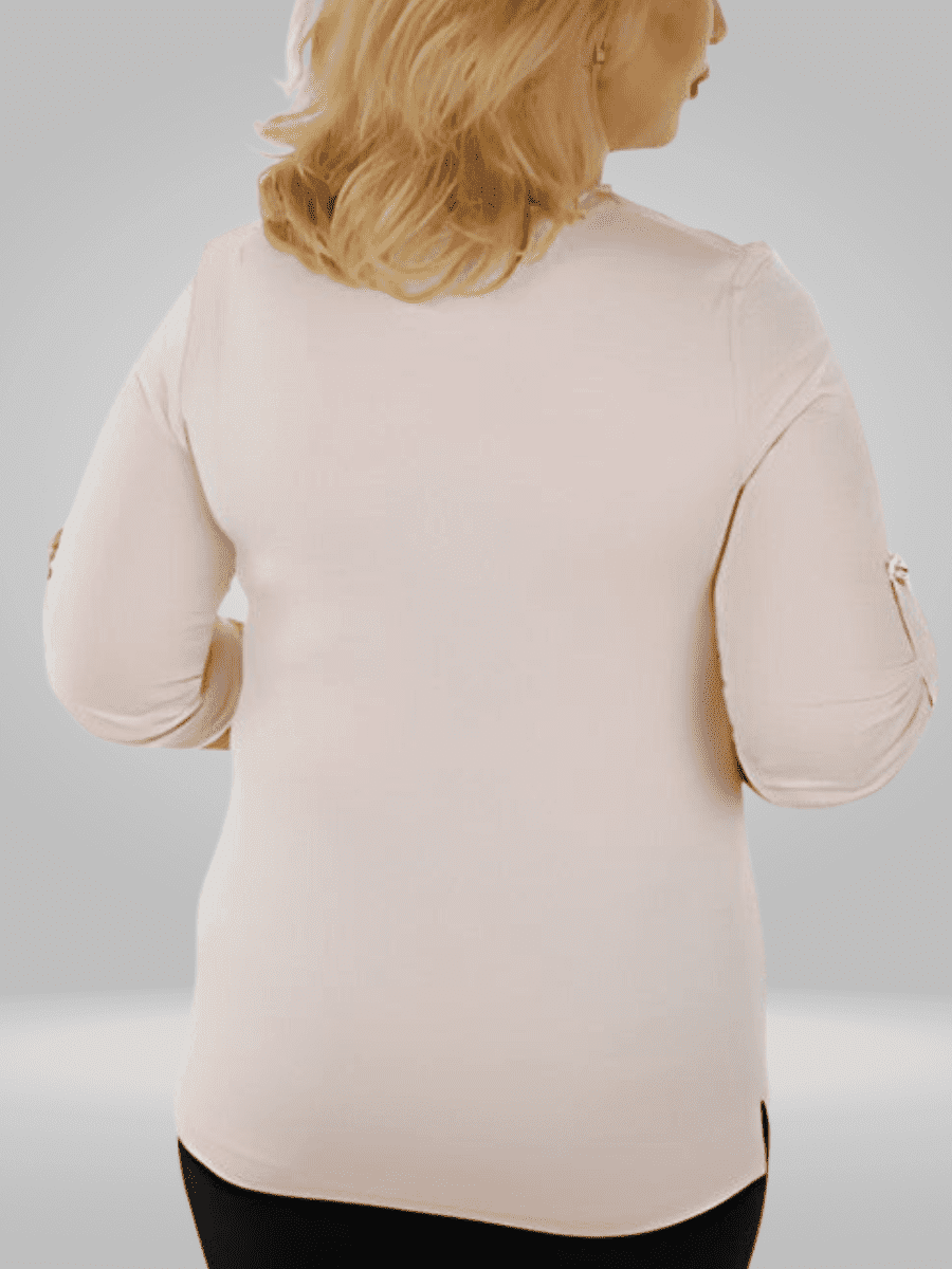 Upgrade your wardrobe with the Kazee Women's Blouse featuring a stylish pocket and short sleeves. Made with 92% viscose and 8% elite, this blouse offers a figure-hugging fit and luxurious softness. Model is 1.61 cm tall with a bust of 108 cm, waist of 83 cm, and hips of 100 cm. Perfect for any occasion, this blouse is a must-have for every fashion-forward woman.