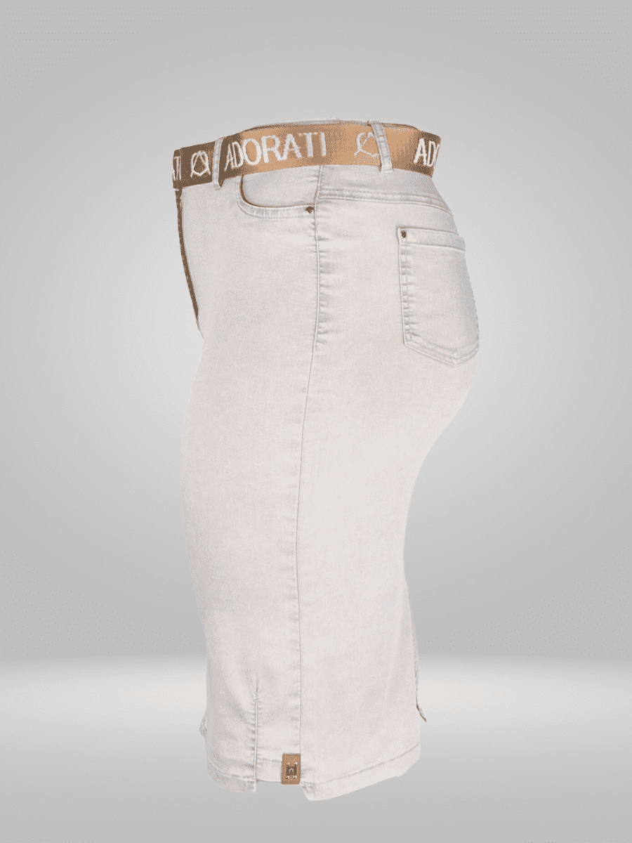 Upgrade your denim game with the Adorati Plus Size Denim Skirt, available in sizes 12-26. This stylish skirt is designed to flatter curvy figures, with a flat lay measurement of 86cm at the waist and 104cm at the hip. The length measures 66cm, and the hem is 104cm. Perfect for any occasion, this denim skirt is a must-have for your wardrobe.
