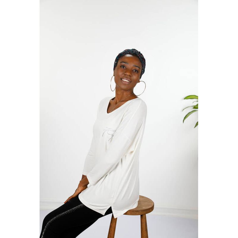 Introducing the Kazee Blouse - a stylish and comfortable addition to your wardrobe. This women's blouse features a crew neck and long sleeves, with letter detailing for a unique touch. Made from 95% viscose and 5% elastane for a soft and stretchy fit. Perfect for any occasion, this blouse is a must-have for any fashion-forward woman. Shop now and elevate your style game!