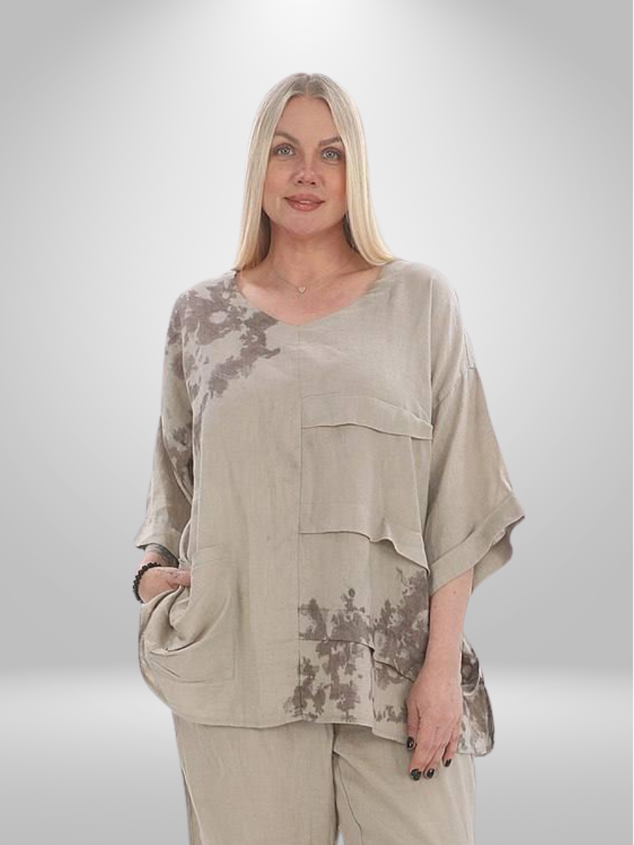Divas Plus Size Relaxed Fit Tiered Linen Blend Shirt Tunic