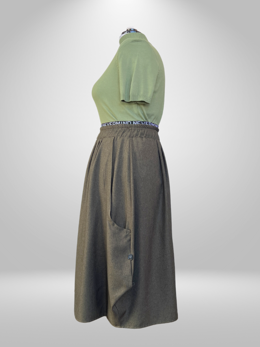 Life Style Olive Green Pleated Midi Skirt (14-20)