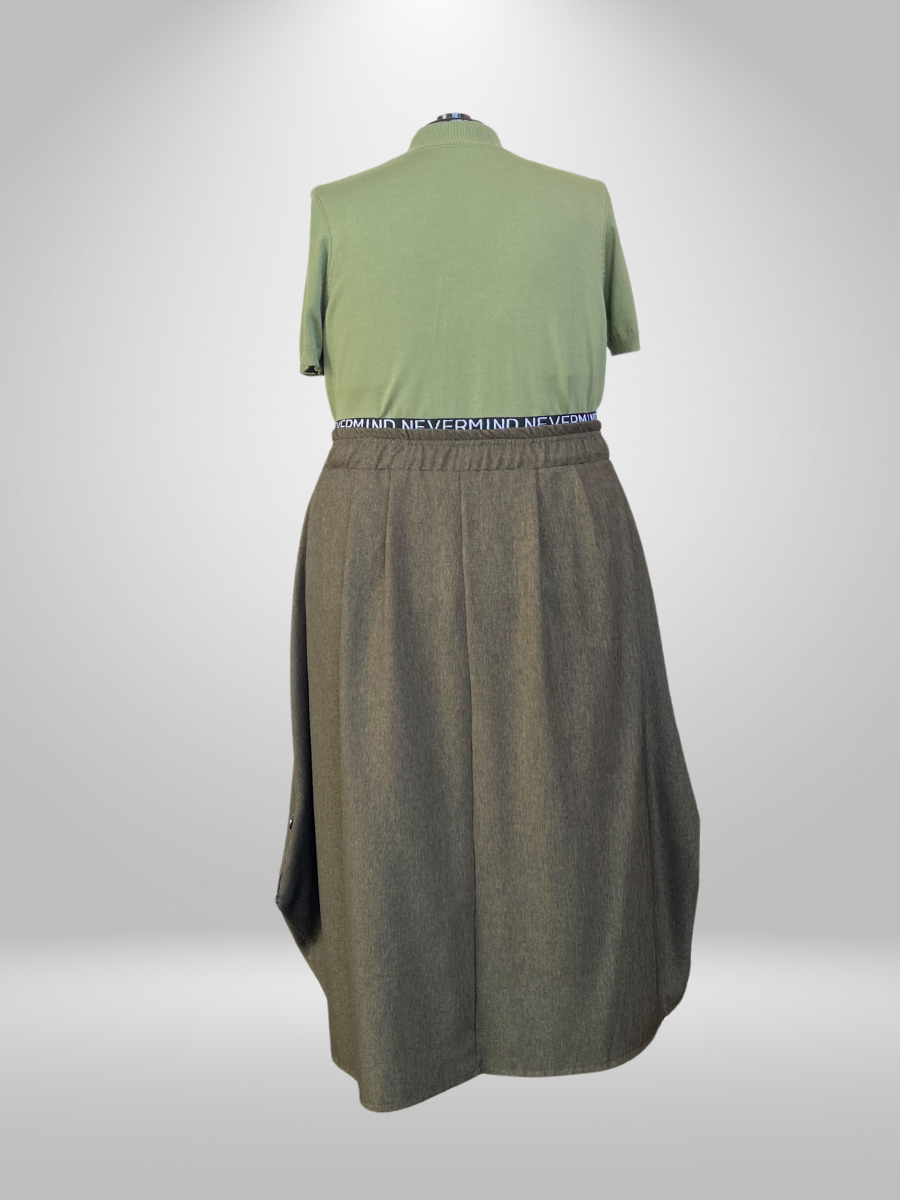 Life Style Olive Green Pleated Midi Skirt (14-20)