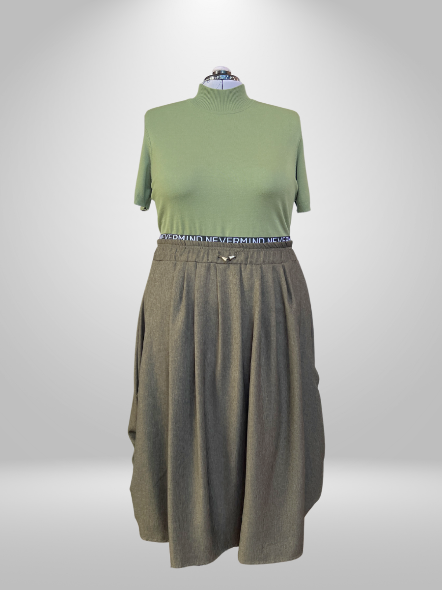 Life Style Olive Green Pleated Midi Skirt (14-20)