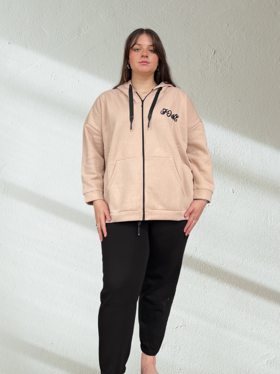 Natural Autumn/Winter Munna Plus Size Zipline Hoodie & Pants Set