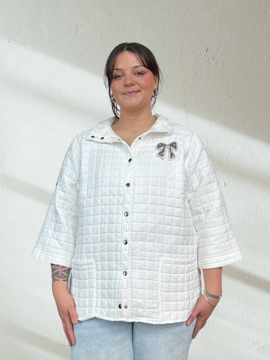 Munna Quilted Plus Size Pearl Bow Jacket