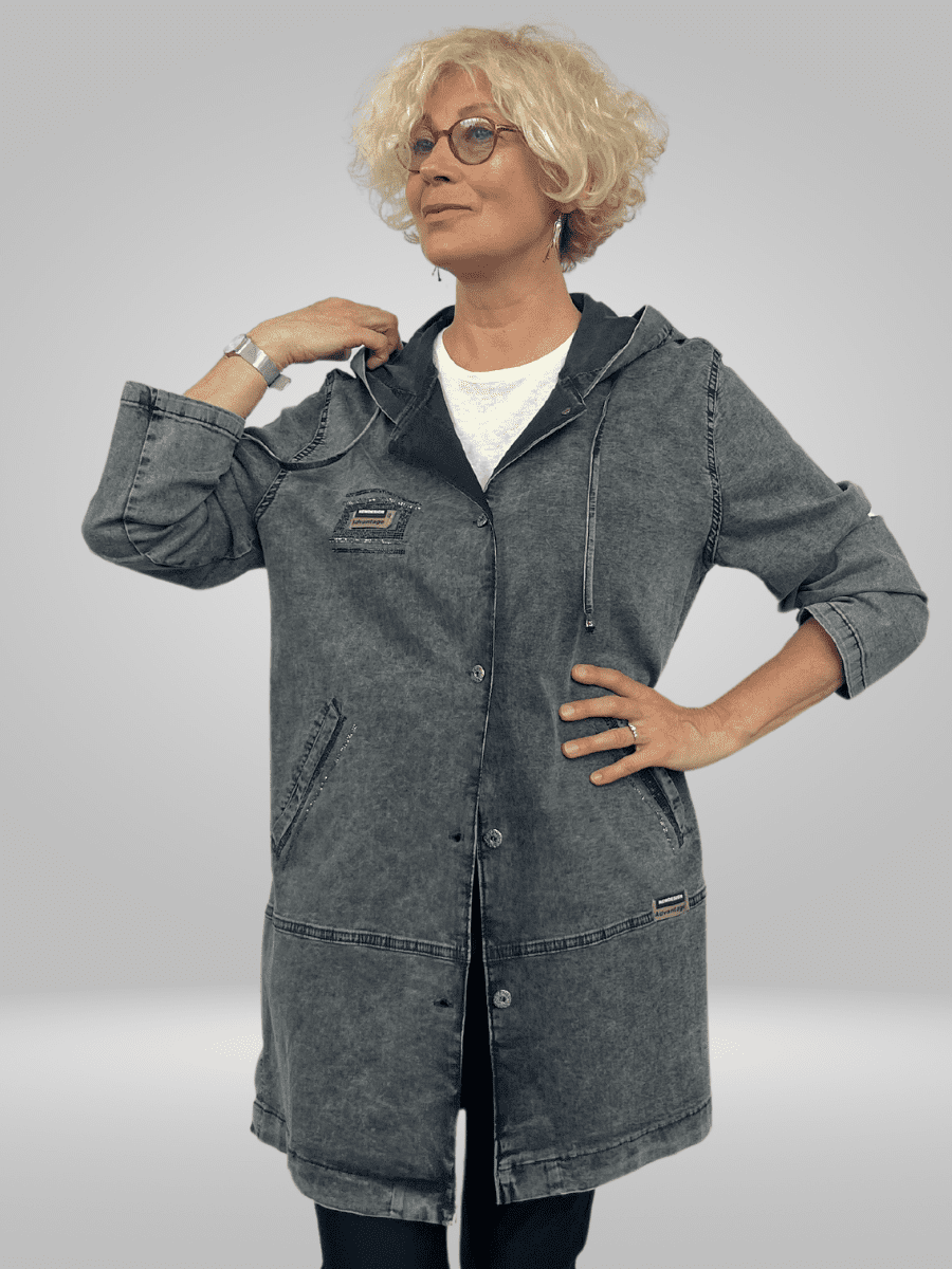 Denim jacket gray hoodie sales