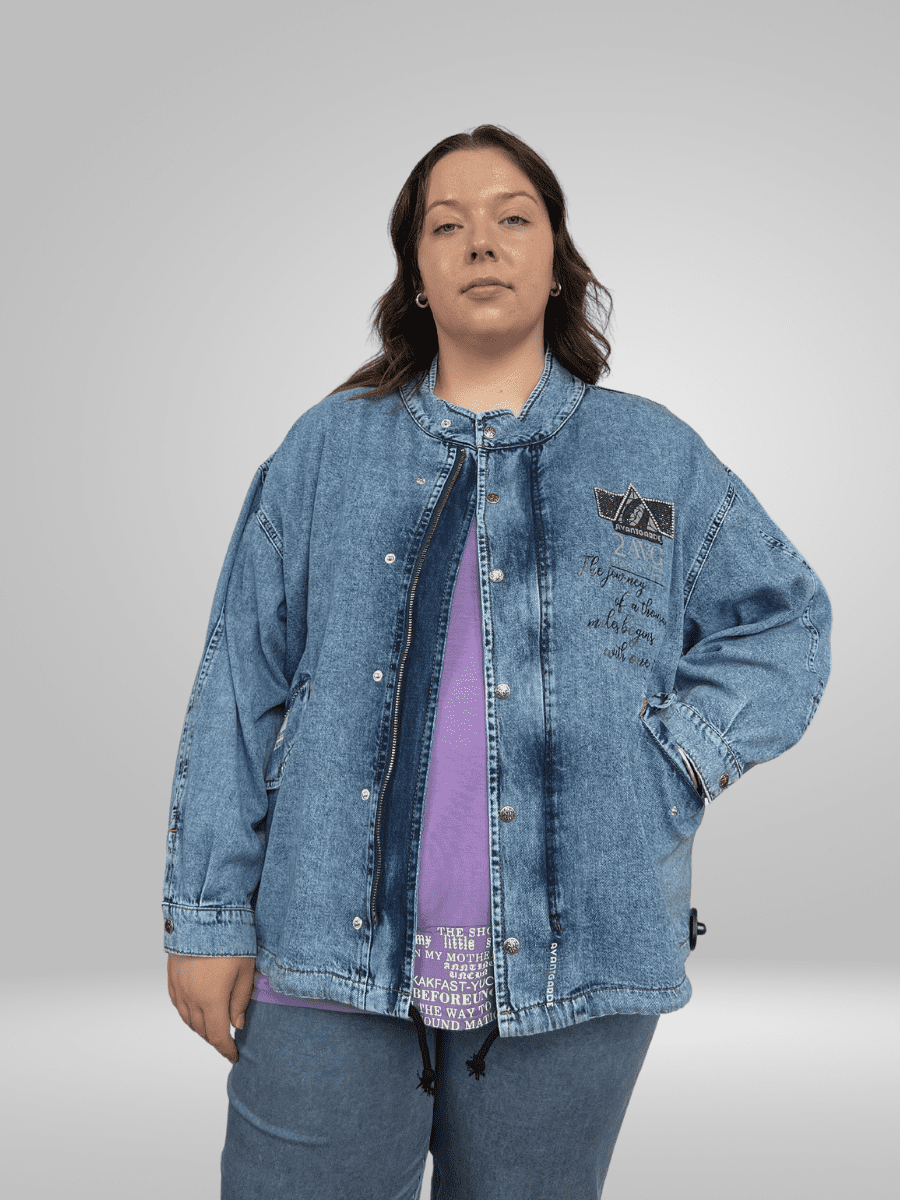 Upgrade your wardrobe with our stylish Avantgarde Plus Size Jacket, specially designed for curvy figures. Made from high-quality denim, this jacket comes in sizes 18-24 for a perfect and flattering fit. Elevate your fashion game with this must-have piece.