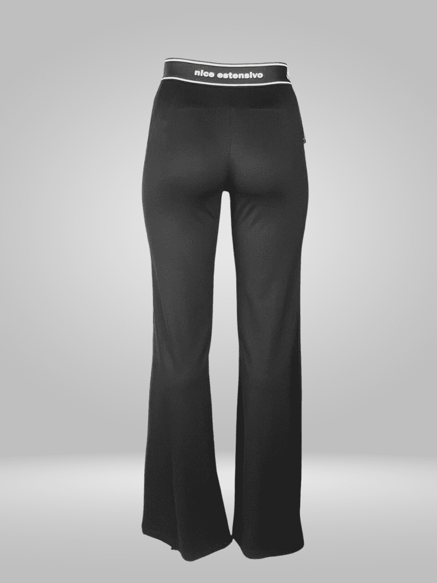 Womens Flare Pants Black Casual V Waist Long Leg Pants Casual