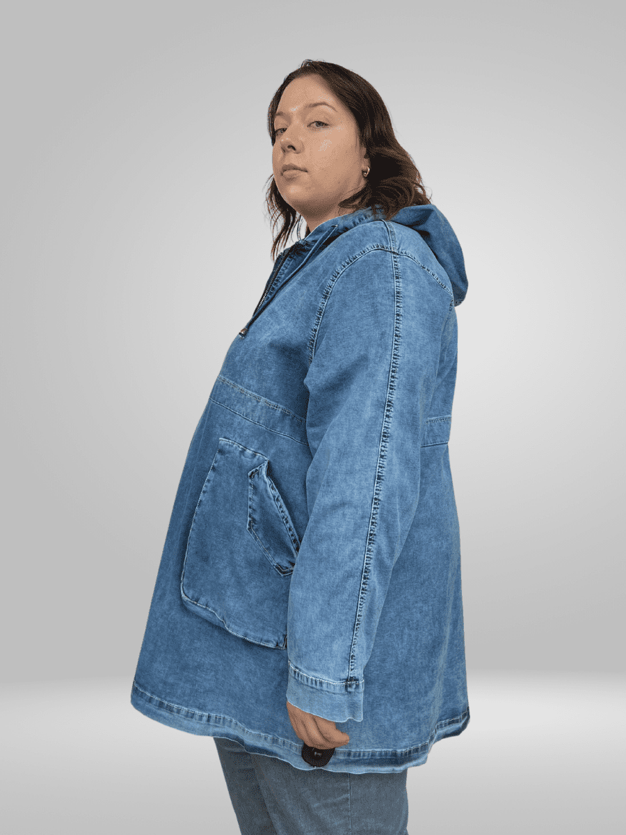 Plus size top denim hoodie jacket