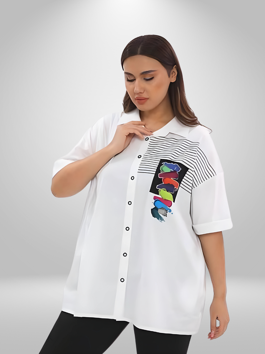 Natural Munna Paint Strokes Plus Size Shirt