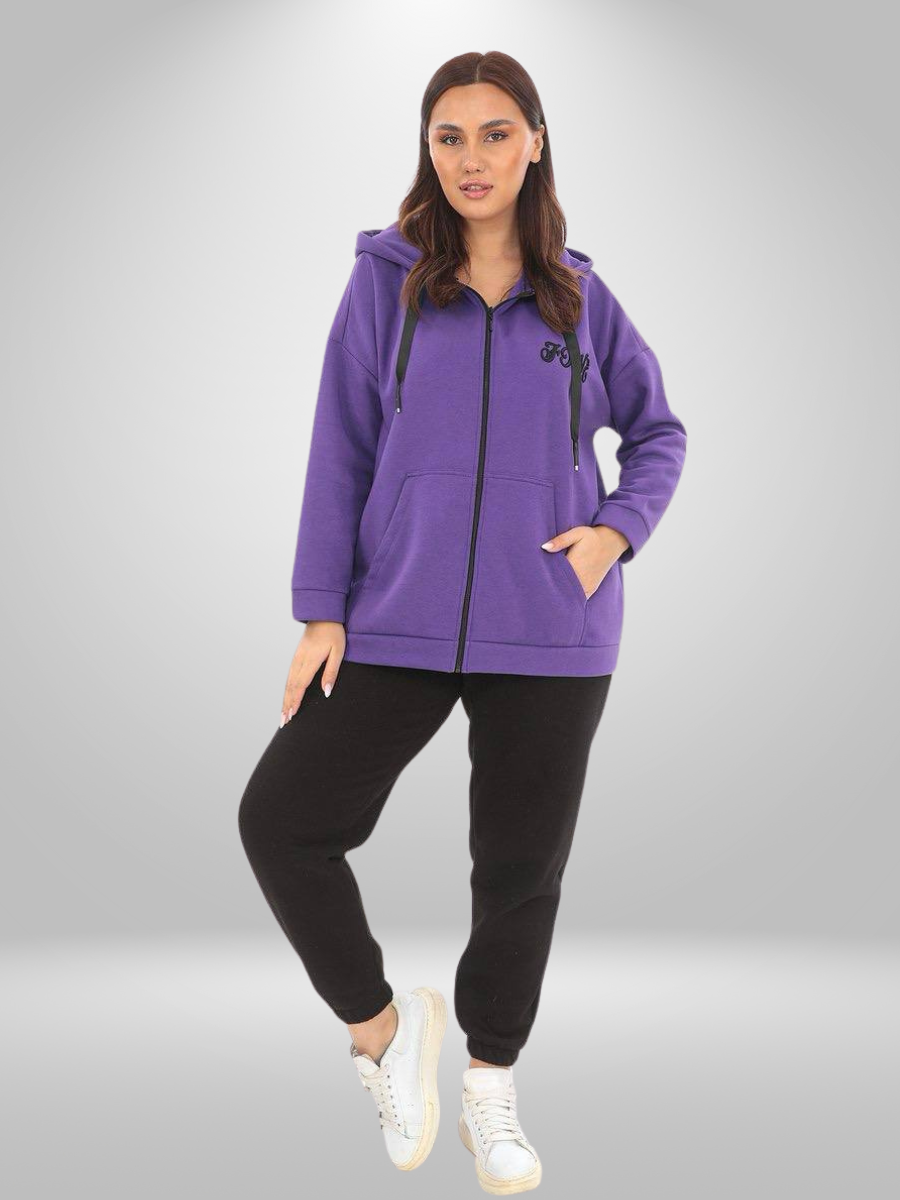 Natural Autumn/Winter Munna Plus Size Zipline Hoodie & Pants Set