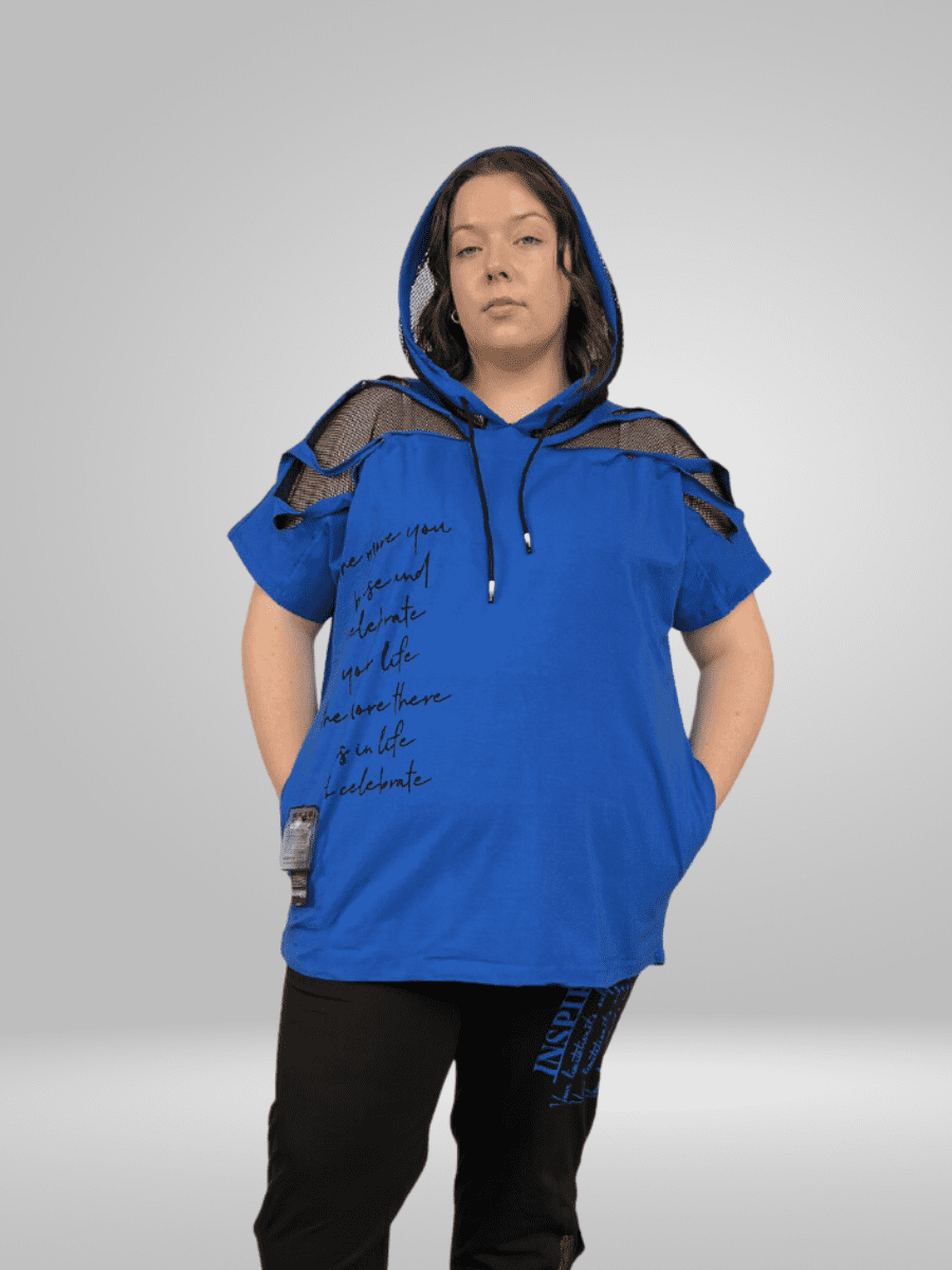 Natural Munna Mesh Summer Plus Size Hoodie and Capri Shorts