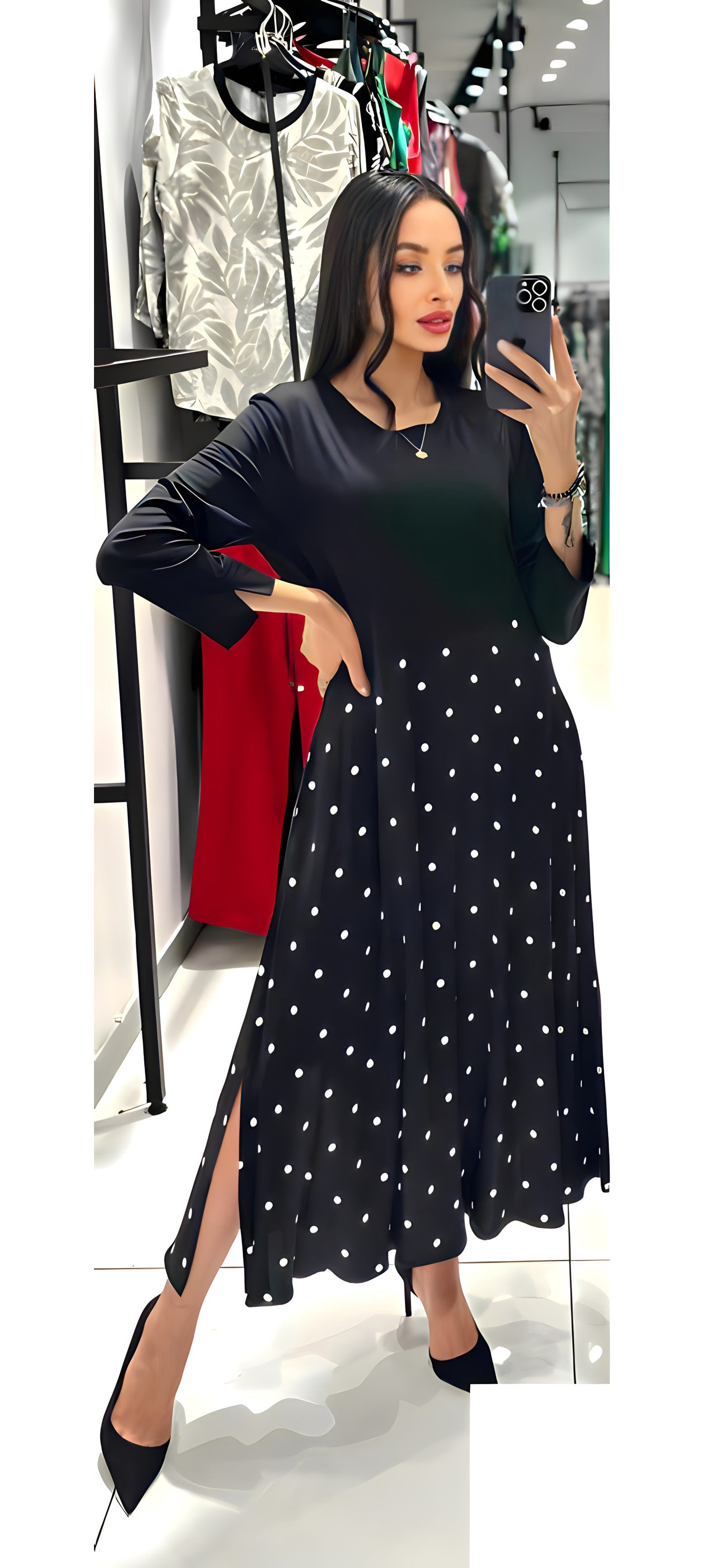 Introducing the Pienna Dress, a stylish and comfortable plus size option. This form-fitting dress is made of a soft and flexible material, ensuring a flattering and cozy fit. Perfect for any occasion, this dress is a must-have for your wardrobe.